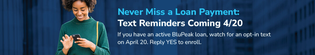 Woman on phone, text reminders banner