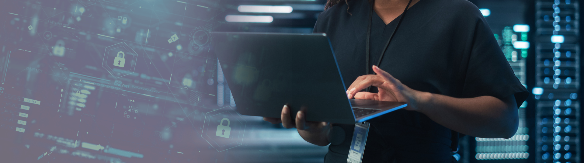 cyber security fraud prevention woman holding laptop header