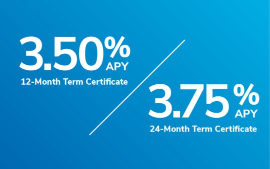 12-month term certificate at 3.50% APY and 24-month term certificate at 3.75% APY